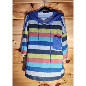Colorful and Fun Gracila Plus Size 2XL Hoodie 3/4 Sleeve Pocket Stripped